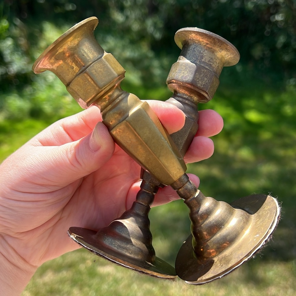 Colonial Williamsburg Gold Brass Candlestick Holders Set Taper Candle Holders - Picture 7 of 8